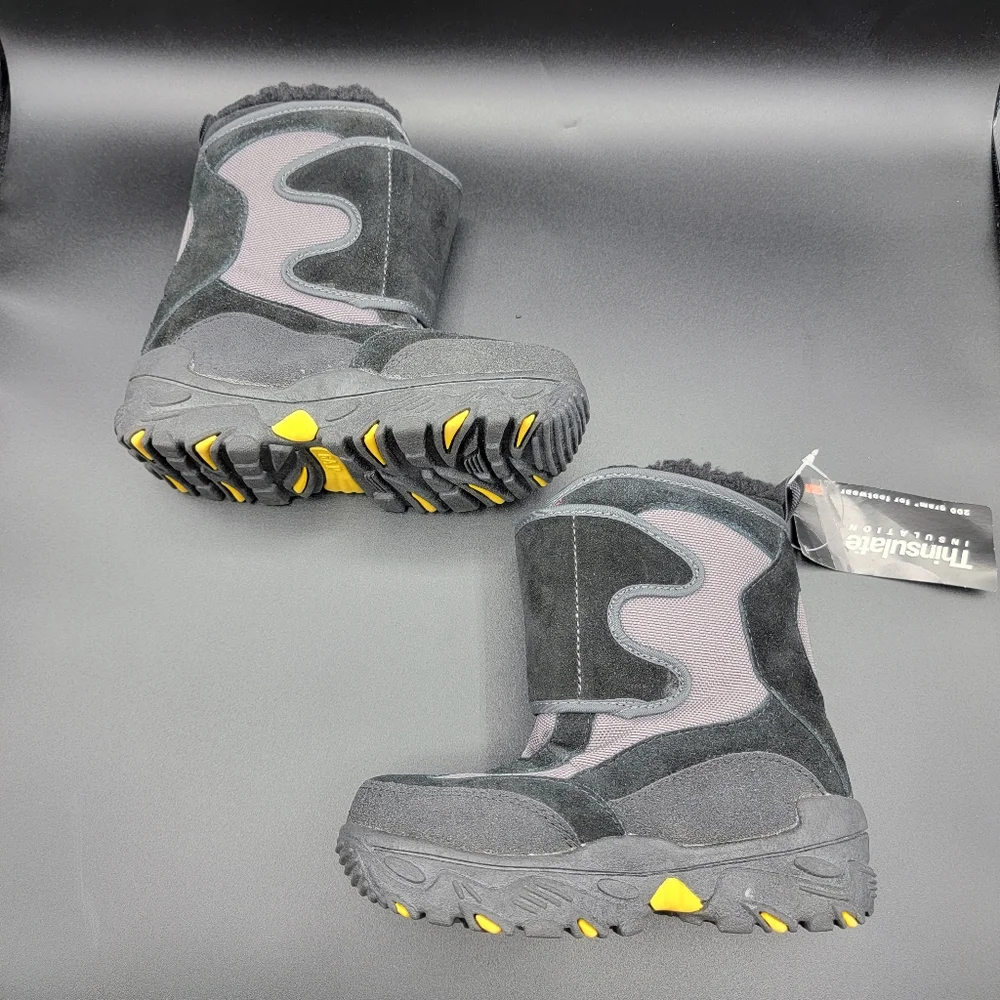 Gap Little Kids Snow Boots Sz 13 Black Grey Yellow 3M Thinsulate Insulation New